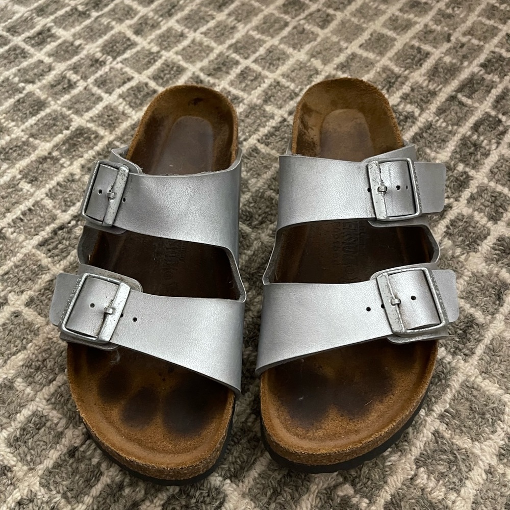 Birkenstock size 9 silver gently worn